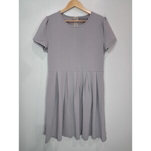 Jamby Styles Women Gray Lavender Pleated Fit Flare Dress Short Large Pockets‎
